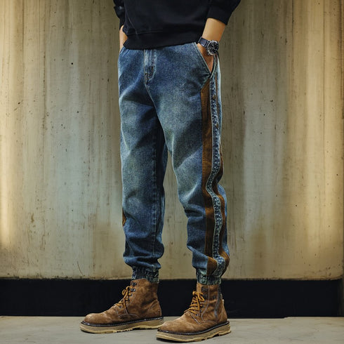 Vintage Wash Side Line Denim Jogger Pants P1828